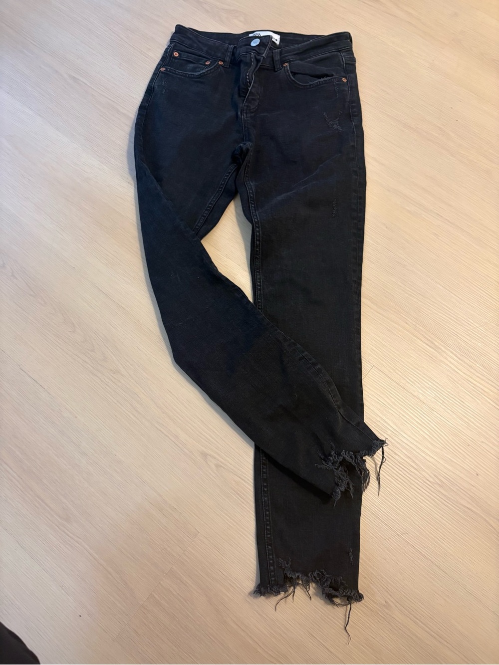 Zara Black‎ Skinny Jeans with Distressed Hems